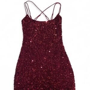 Lucy in the Sky Dark Red Sequin Mini Dress with crisscross back size small